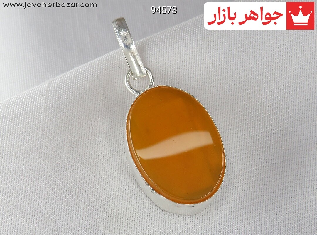 آویز نقره عقیق زرد خاک تربت حرزدار [شرف الشمس]